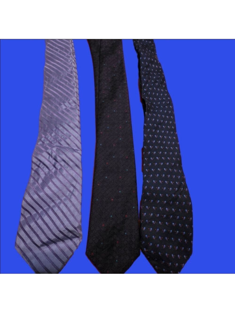 4/$67 Deal! Vintage Designer Men's Tie Trio - Purple, Black, and Blue